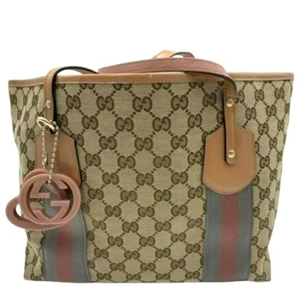 ❤️Host Pick❤️ Gucci Jolicoeur Stripe Tote/Bag Beige/Brown canvas- Monogrammed